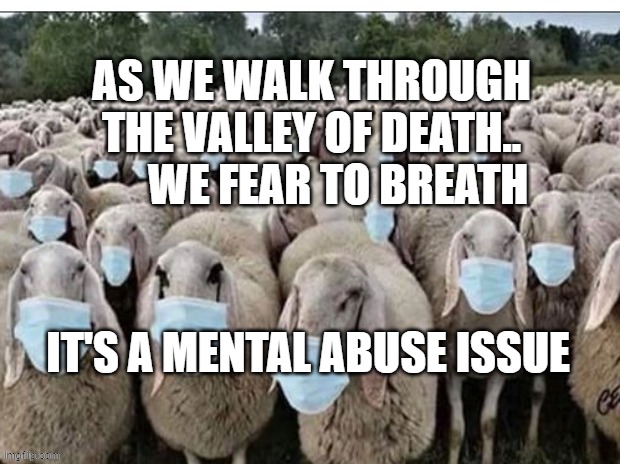Sign of the Sheeple | AS WE WALK THROUGH THE VALLEY OF DEATH..        WE FEAR TO BREATH; IT'S A MENTAL ABUSE ISSUE | image tagged in sign of the sheeple | made w/ Imgflip meme maker