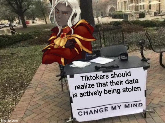 Yet they never had a brain anyways | Tiktokers should realize that their data is actively being stolen | image tagged in change my mind supreme calamitas | made w/ Imgflip meme maker