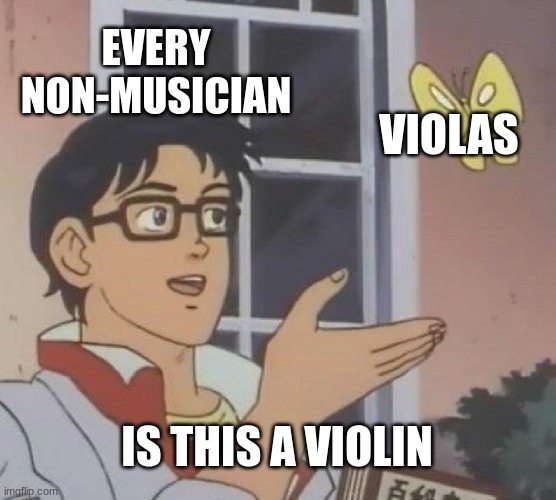 viola v3 | EVERY NON-MUSICIAN; VIOLAS; IS THIS A VIOLIN | image tagged in memes,is this a pigeon,orchestra,viola,violas | made w/ Imgflip meme maker