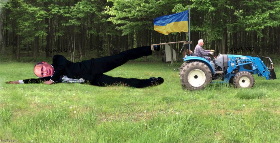 image tagged in ukraine,putin,volodymyr zelenskyy,russia,tractor,dragged | made w/ Imgflip meme maker