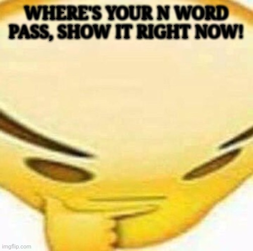 HMMMMMMM | WHERE'S YOUR N WORD PASS, SHOW IT RIGHT NOW! | image tagged in hmmmmmmm | made w/ Imgflip meme maker
