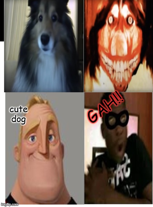 BOO! | GAH!! cute dog | image tagged in mr incredible becoming scared,cute dog,dog jumpscare,reaction | made w/ Imgflip meme maker
