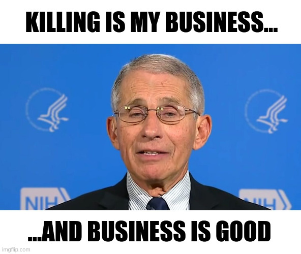 killing is my business | KILLING IS MY BUSINESS... ...AND BUSINESS IS GOOD | image tagged in dr fauci | made w/ Imgflip meme maker