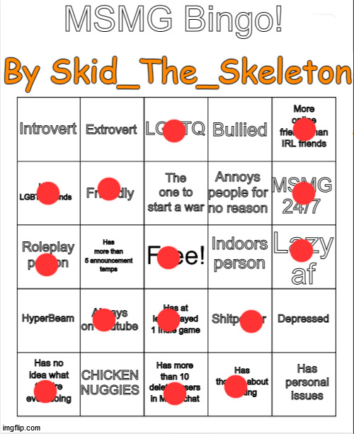 MSMG Bingo(By Skid) | image tagged in msmg bingo by skid | made w/ Imgflip meme maker