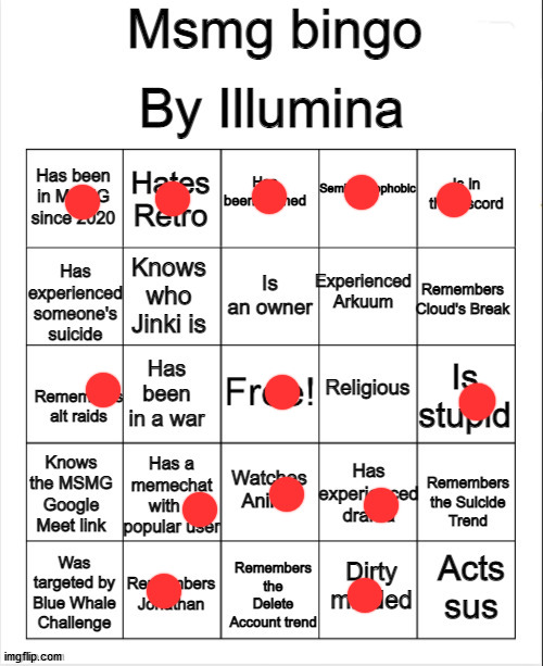 MSMG bingo | image tagged in msmg bingo | made w/ Imgflip meme maker