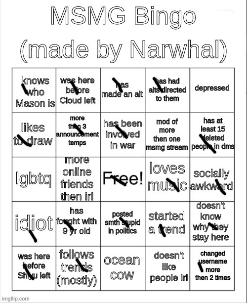 msmg bingo | image tagged in msmg bingo | made w/ Imgflip meme maker