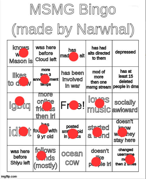 update of the first one i did | image tagged in msmg bingo | made w/ Imgflip meme maker