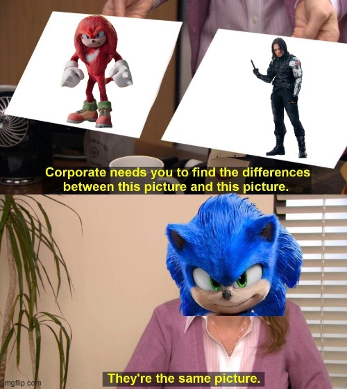 Oh Great The Winter Soldier | image tagged in they are the same picture,sonic movie,knuckles,meme,winter soldier,marvel | made w/ Imgflip meme maker