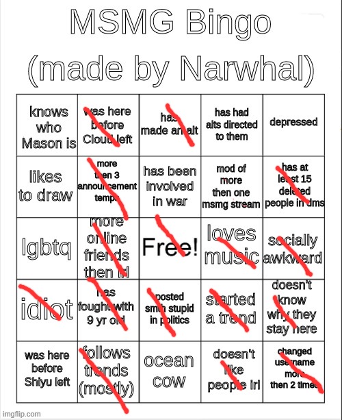 bingo again | image tagged in msmg bingo | made w/ Imgflip meme maker