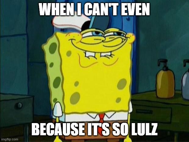 so lulz | WHEN I CAN'T EVEN; BECAUSE IT'S SO LULZ | image tagged in don't you squidward | made w/ Imgflip meme maker
