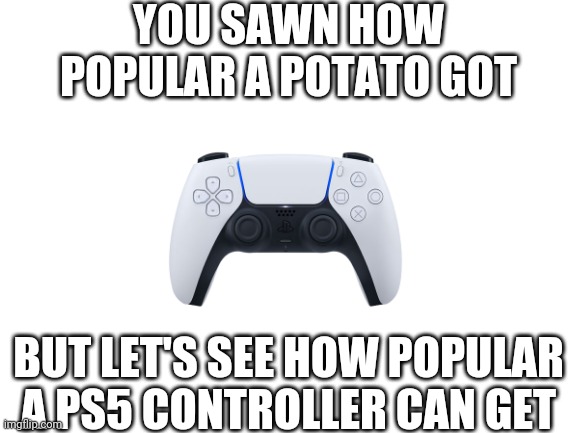 Playstation | YOU SAWN HOW POPULAR A POTATO GOT; BUT LET'S SEE HOW POPULAR A PS5 CONTROLLER CAN GET | image tagged in blank white template | made w/ Imgflip meme maker