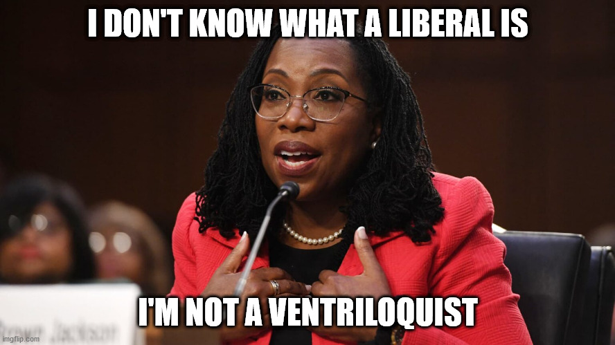 She's Not | I DON'T KNOW WHAT A LIBERAL IS; I'M NOT A VENTRILOQUIST | image tagged in ketanji brown jackson,doesn't know | made w/ Imgflip meme maker
