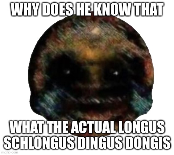 Cursed emoji | WHY DOES HE KN0W THAT; WHAT THE ACTUAL LONGUS SCHLONGUS DINGUS DONGUS | image tagged in cursed emoji | made w/ Imgflip meme maker