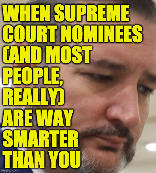His midichlorian count is negative. | WHEN SUPREME
COURT NOMINEES
(AND MOST
PEOPLE,
REALLY)
ARE WAY
SMARTER
THAN YOU | image tagged in sad ted cruz,memes | made w/ Imgflip meme maker