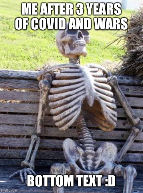 E | ME AFTER 3 YEARS OF COVID AND WARS; BOTTOM TEXT :D | image tagged in memes,waiting skeleton | made w/ Imgflip meme maker
