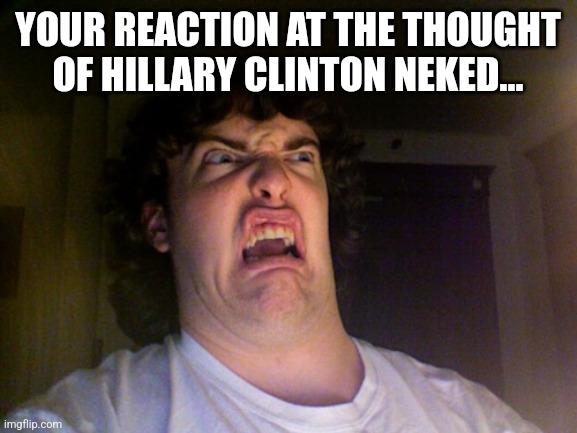 Hillary: Goddess of Vomitoshisness | YOUR REACTION AT THE THOUGHT OF HILLARY CLINTON NEKED... | image tagged in hillary clinton,triggered liberal,dnc,silly,disgusting,democrats | made w/ Imgflip meme maker