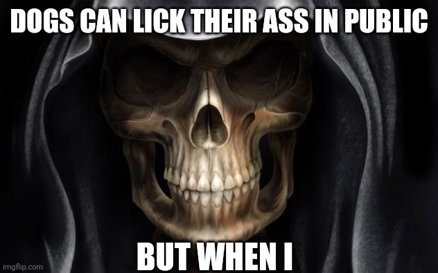 Death Skull | DOGS CAN LICK THEIR ASS IN PUBLIC; BUT WHEN I | image tagged in death skull | made w/ Imgflip meme maker