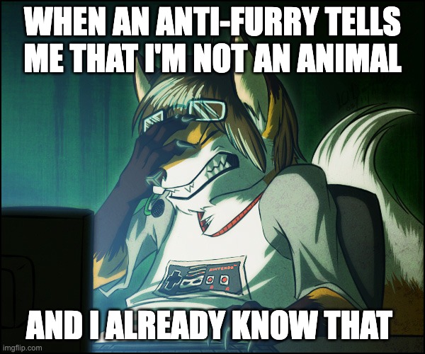 I'm human, I get it, Patricia | WHEN AN ANTI-FURRY TELLS ME THAT I'M NOT AN ANIMAL; AND I ALREADY KNOW THAT | image tagged in furry facepalm | made w/ Imgflip meme maker