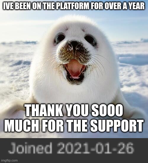 thx for support | IVE BEEN ON THE PLATFORM FOR OVER A YEAR; THANK YOU SOOO MUCH FOR THE SUPPORT | image tagged in thank you | made w/ Imgflip meme maker