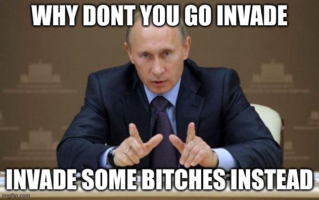No Bitches? | WHY DONT YOU GO INVADE; INVADE SOME BITCHES INSTEAD | image tagged in memes,vladimir putin | made w/ Imgflip meme maker