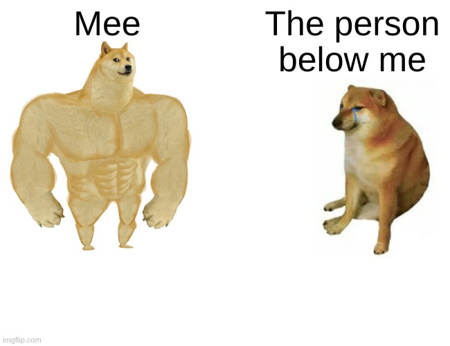 Buff Doge vs. Cheems Meme | Mee; The person below me | image tagged in memes,buff doge vs cheems | made w/ Imgflip meme maker