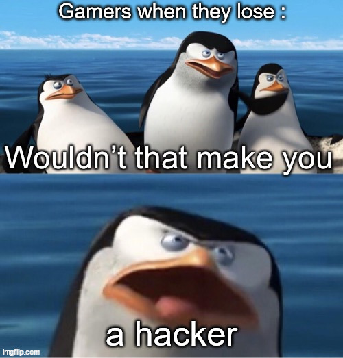 Wouldn’t that make you | Gamers when they lose :; a hacker | image tagged in wouldn t that make you,funny,memes,not a gif | made w/ Imgflip meme maker