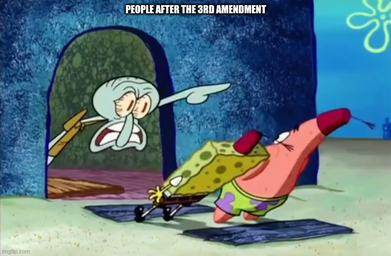 Squidward get out of my house | PEOPLE AFTER THE 3RD AMENDMENT | image tagged in squidward get out of my house | made w/ Imgflip meme maker