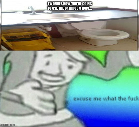 Excuse me wtf blank template | I WONDER HOW YOU'RE GOING TO USE THE BATHROOM NOW.... | image tagged in excuse me wtf blank template | made w/ Imgflip meme maker
