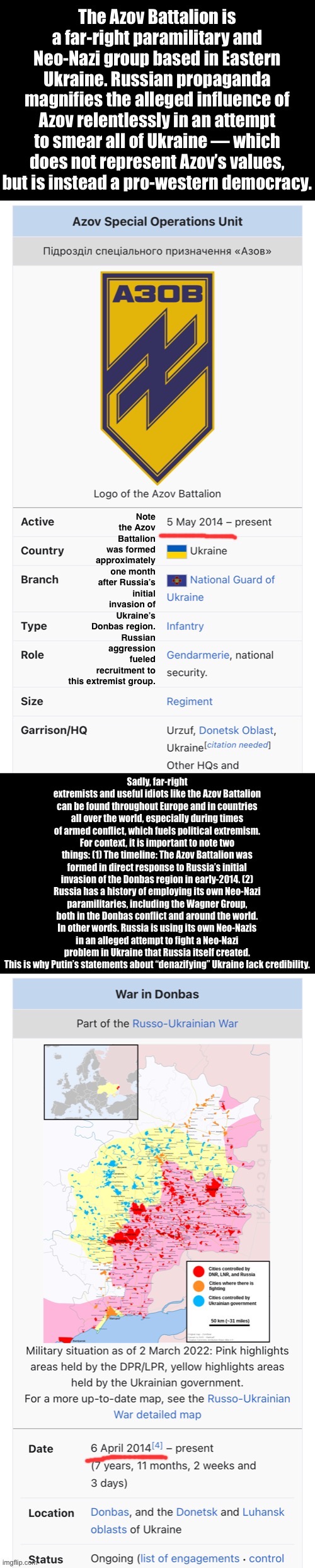 Breaking down Putin’s propaganda about “Neo-Nazis in Ukraine.” They are real, but they don’t run the government. | image tagged in azov battalion neo-nazis | made w/ Imgflip meme maker