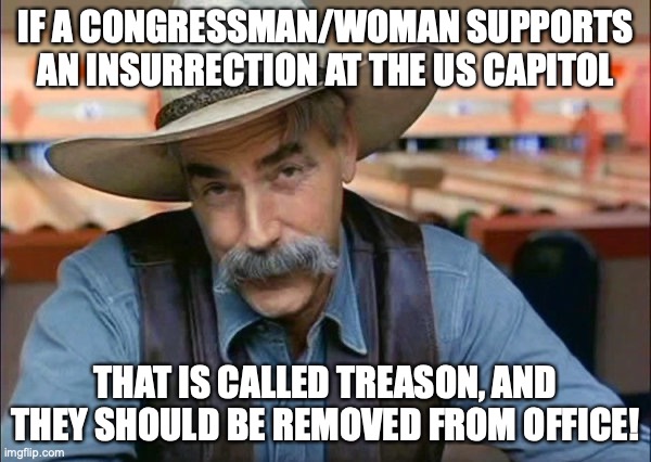 Violence at the capitol for a president who lost, is not "patriotism". It is treason | IF A CONGRESSMAN/WOMAN SUPPORTS AN INSURRECTION AT THE US CAPITOL; THAT IS CALLED TREASON, AND THEY SHOULD BE REMOVED FROM OFFICE! | image tagged in sam elliott special kind of stupid,memes,congress,treason,politics,us capitol | made w/ Imgflip meme maker