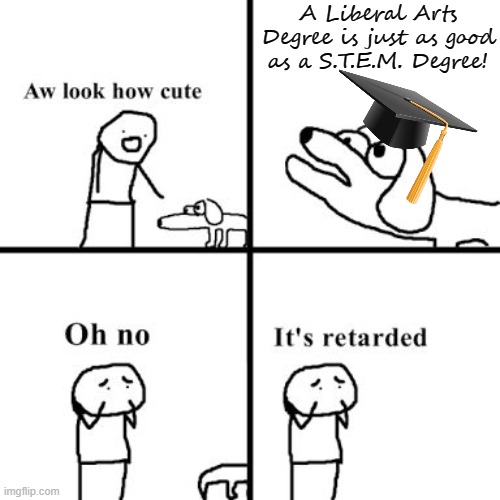 B.S. Degree | A Liberal Arts Degree is just as good as a S.T.E.M. Degree! | image tagged in oh no its retarted,college,degree,student loans,minimum wage,american dream | made w/ Imgflip meme maker