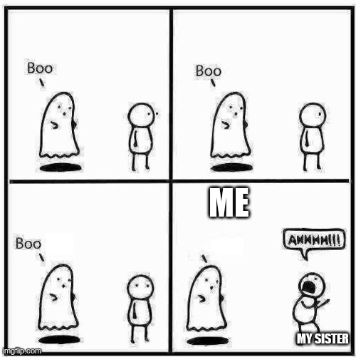 Ghost Boo | ME; MY SISTER | image tagged in ghost boo | made w/ Imgflip meme maker