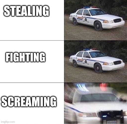 Police Car  | STEALING; FIGHTING; SCREAMING | image tagged in police car | made w/ Imgflip meme maker