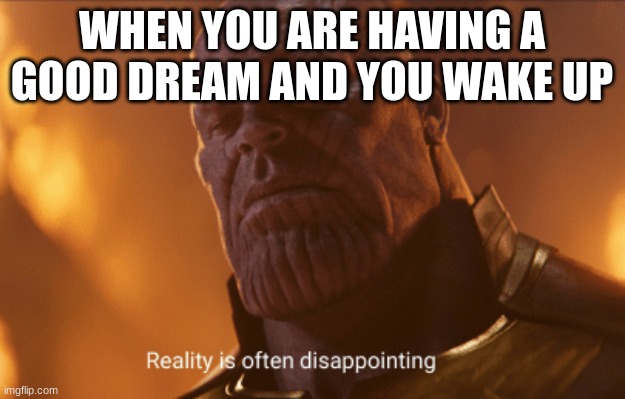 drame |  WHEN YOU ARE HAVING A GOOD DREAM AND YOU WAKE UP | image tagged in reality is often dissapointing | made w/ Imgflip meme maker