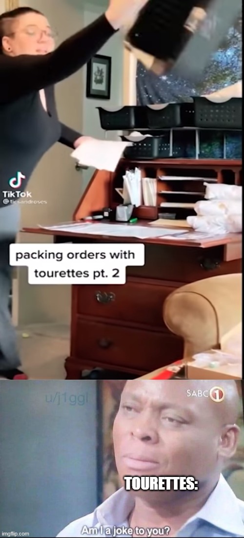 Tourettes is all fun and games until you get it. | TOURETTES: | image tagged in am i a joke to you,tiktok,tourettes,fake tourettes,meanwhile on tiktok,tourretes is not a joke | made w/ Imgflip meme maker