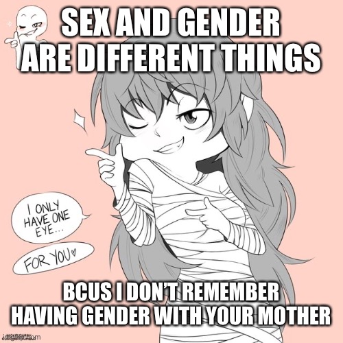 Oh yeah | SEX AND GENDER ARE DIFFERENT THINGS; BCUS I DON’T REMEMBER HAVING GENDER WITH YOUR MOTHER | image tagged in eto yoshimura | made w/ Imgflip meme maker