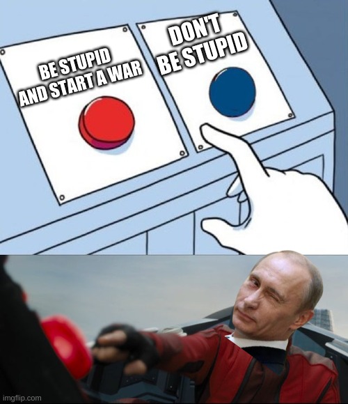 stap it putin | DON'T BE STUPID; BE STUPID AND START A WAR | image tagged in robotnik button | made w/ Imgflip meme maker