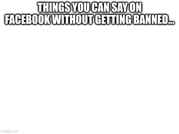 Facebook is evil | THINGS YOU CAN SAY ON FACEBOOK WITHOUT GETTING BANNED... | image tagged in blank white template | made w/ Imgflip meme maker
