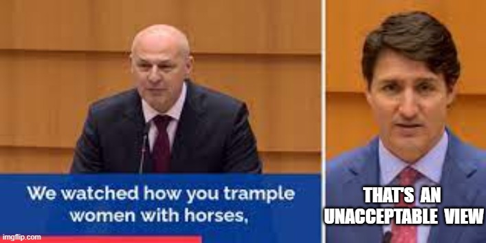 THAT'S  AN  UNACCEPTABLE  VIEW | image tagged in justin trudeau,unacceptable views,mislav kolakusic | made w/ Imgflip meme maker
