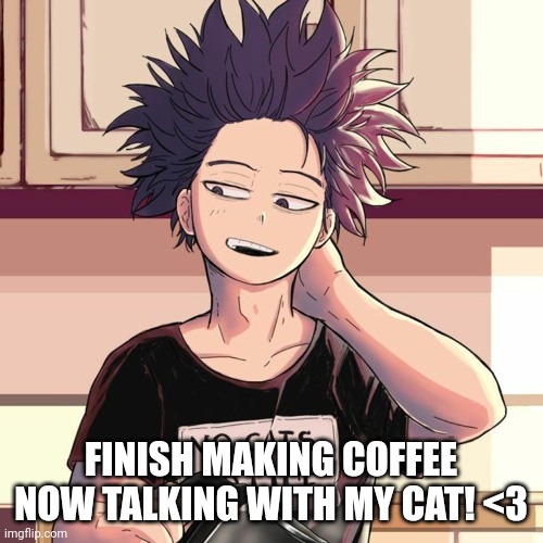 Talking to my kitten <3 |  FINISH MAKING COFFEE NOW TALKING WITH MY CAT! <3 | image tagged in shinsou,anime | made w/ Imgflip meme maker