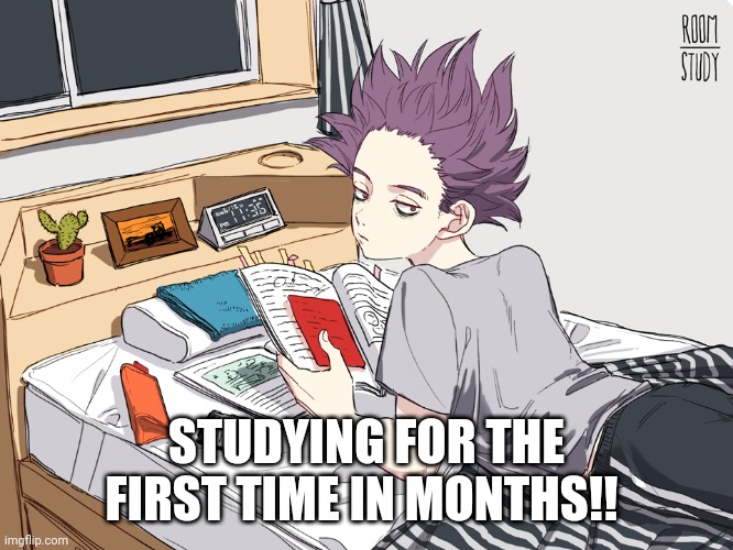 Study time! |  STUDYING FOR THE FIRST TIME IN MONTHS!! | image tagged in anime | made w/ Imgflip meme maker