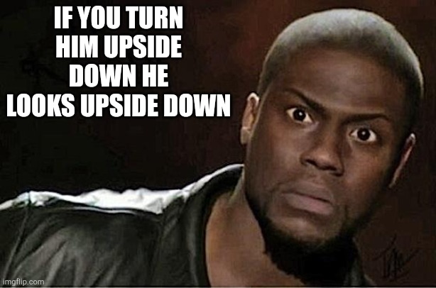 Ngl kinda does | IF YOU TURN HIM UPSIDE DOWN HE LOOKS UPSIDE DOWN | image tagged in memes,kevin hart | made w/ Imgflip meme maker