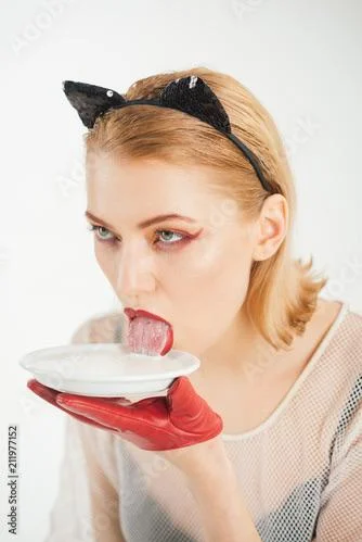 High Quality cat woman drinks milk Blank Meme Template