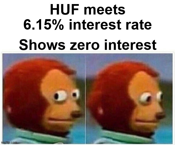 Monkey Puppet | HUF meets 6.15% interest rate; Shows zero interest | image tagged in memes,hungary,economics | made w/ Imgflip meme maker