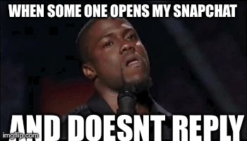 Kevin hart | WHEN SOME ONE OPENS MY SNAPCHAT AND DOESNT REPLY | image tagged in kevin hart,funny | made w/ Imgflip meme maker