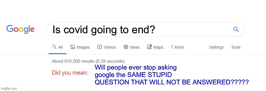 Did you mean? | Is covid going to end? Will people ever stop asking google the SAME STUPID QUESTION THAT WILL NOT BE ANSWERED????? | image tagged in did you mean | made w/ Imgflip meme maker