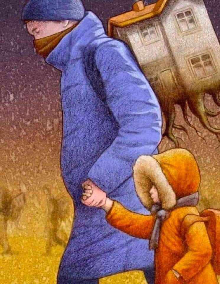 In honor of Ukrainian refugees by Polish artist Pavlo Kuchinsky Blank Meme Template