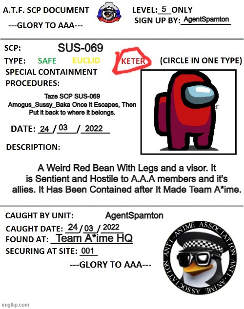 Amongus SCP | image tagged in hi | made w/ Imgflip meme maker