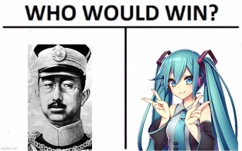 Imperial Japan anime VS modern Japan anime | image tagged in memes,who would win,emperor,japan,hatsune miku | made w/ Imgflip meme maker