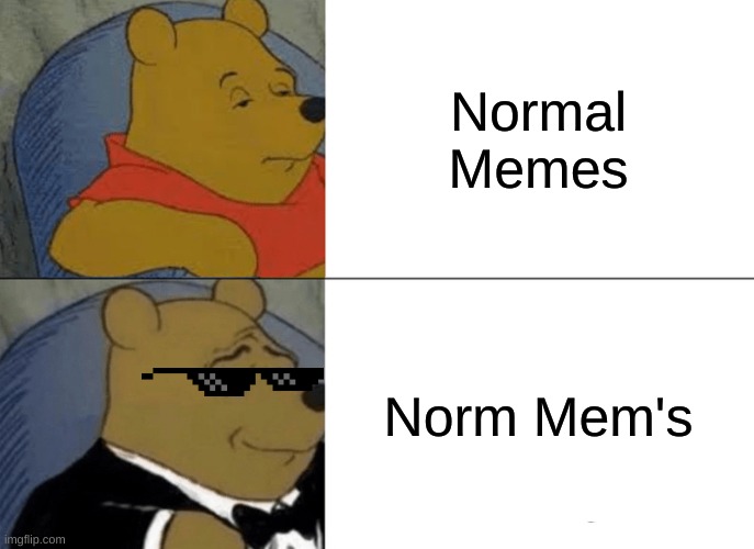 Tuxedo Winnie The Pooh | Normal Memes; Norm Mem's | image tagged in memes,tuxedo winnie the pooh | made w/ Imgflip meme maker